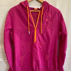 Puma Pink/Orange Hooded Windbreaker Jacket. Half Zip. Mesh Lining. Large.